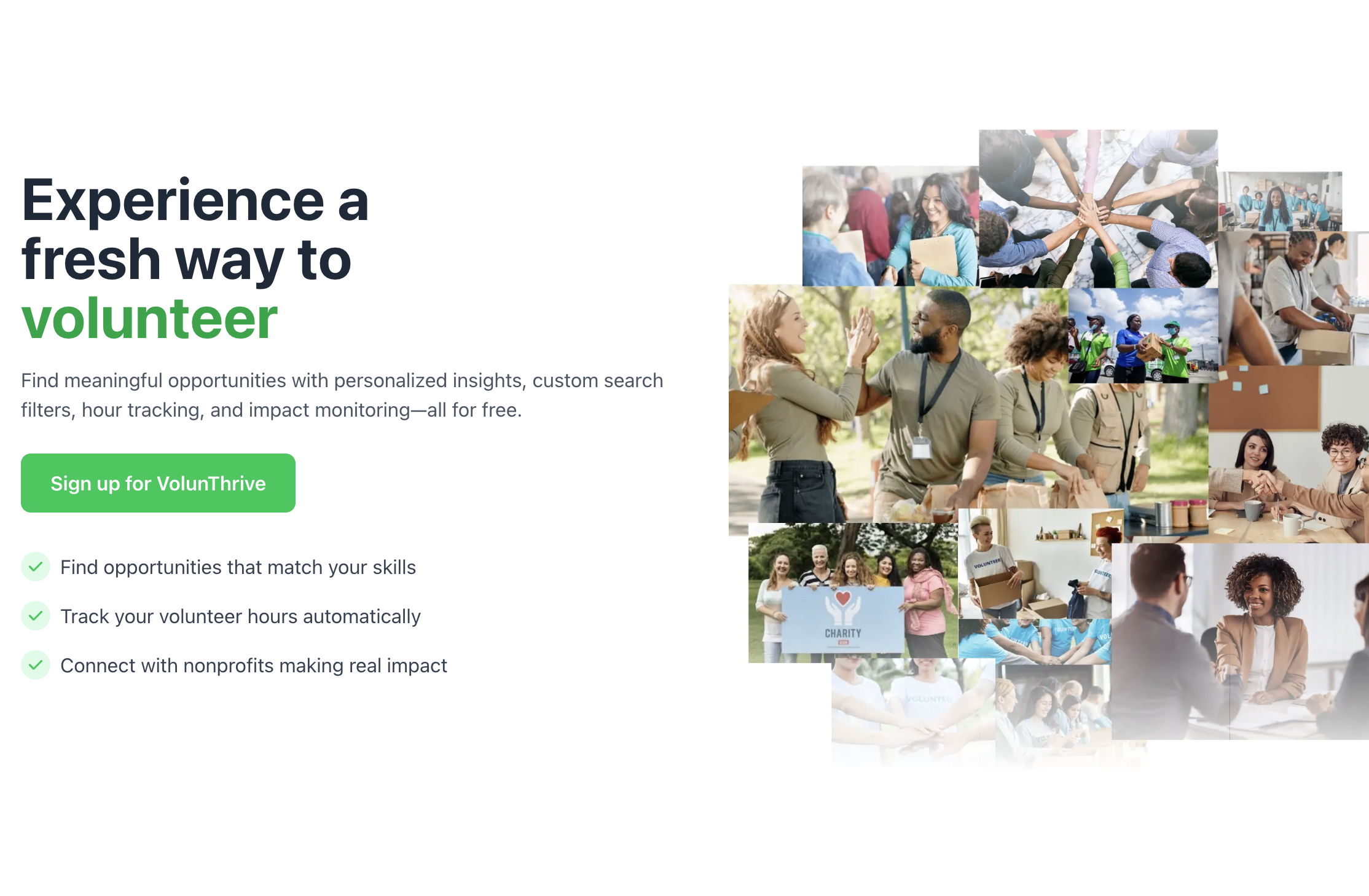 Volunteer app landing page